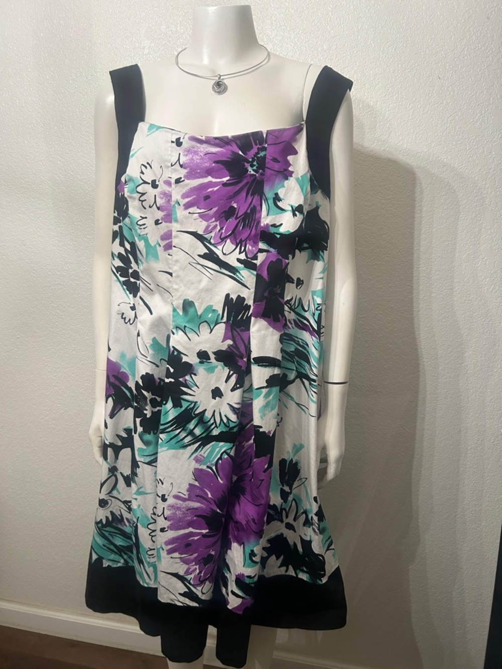 DressBarn Floral A-Line Dress in White, Purple & Teal